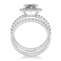 Salt & Pepper & White Diamonds Oval-Cut Halo Bridal Set 14K White Gold (3.78ct)