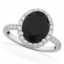 Oval Black Diamond & Diamond Engagement Ring 14K White Gold 3.51ct