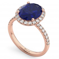 Oval Cut Halo Blue Sapphire & Diamond Engagement Ring 14K Rose Gold 3.66ct