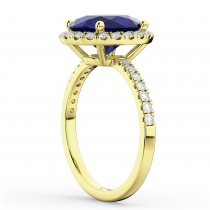 Oval Cut Halo Blue Sapphire & Diamond Engagement Ring 14K Yellow Gold 3.66ct