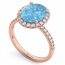 Oval Cut Halo Blue Topaz & Diamond Engagement Ring 14K Rose Gold 4.01ct