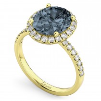 Oval Cut Halo Gray Spinel & Diamond Engagement Ring 14K Yellow Gold 3.31ct