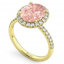 Oval Cut Halo Morganite & Diamond Engagement Ring 14K Yellow Gold 2.81ct
