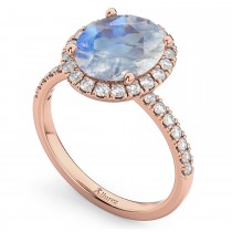 Oval Cut Halo Moonstone & Diamond Engagement Ring 14K Rose Gold 3.31ct