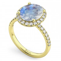 Oval Cut Halo Moonstone & Diamond Engagement Ring 14K Yellow Gold 3.31ct