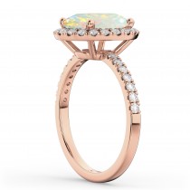 Oval Cut Halo Opal & Diamond Engagement Ring 14K Rose Gold 2.16ct