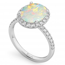 Oval Cut Halo Opal & Diamond Engagement Ring 14K White Gold 2.16ct