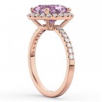 Oval Cut Halo Pink Moissanite & Diamond Engagement Ring 14K Rose Gold 2.72ct