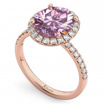 Oval Cut Halo Pink Moissanite & Diamond Engagement Ring 14K Rose Gold 2.72ct
