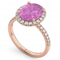 Oval Cut Halo Pink Sapphire & Diamond Engagement Ring 14K Rose Gold 3.66ct