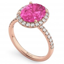 Oval Cut Halo Pink Tourmaline & Diamond Engagement Ring 14K Rose Gold 3.41ct