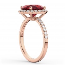 Oval Cut Halo Ruby & Diamond Engagement Ring 14K Rose Gold 3.66ct