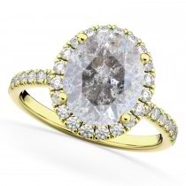 Oval Salt & Pepper Diamond & Diamond Engagement Ring 14K Yellow Gold 3.51ct