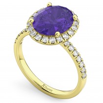 Oval Cut Halo Tanzanite & Diamond Engagement Ring 14K Yellow Gold 3.66ct