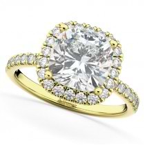 Cushion Cut Halo Diamond Engagement Ring 14k Yellow Gold (2.55ct)