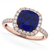 Blue Sapphire & Diamonds Cushion-Cut Halo Bridal Set 14K Rose Gold (3.38ct)