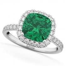 Lab Emerald & Lab Grown Diamonds Cushion-Cut Halo Bridal Set 14K White Gold (3.38ct)