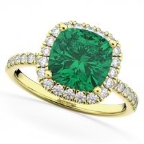Emerald & Diamonds Cushion-Cut Halo Bridal Set 14K Yellow Gold (3.38ct)