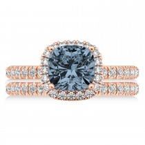 Gray Spinel & Diamonds Cushion-Cut Halo Bridal Set 14K Rose Gold (3.38ct)