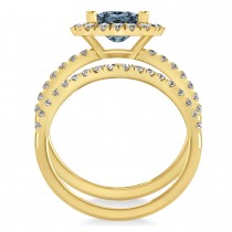 Gray Spinel & Diamonds Cushion-Cut Halo Bridal Set 14K Yellow Gold (3.38ct)