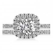 Lab Grown & White Diamonds Cushion-Cut Halo Bridal Set 14K White Gold (2.82ct)