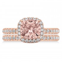Morganite & Diamonds Cushion-Cut Halo Bridal Set 14K Rose Gold (3.38ct)
