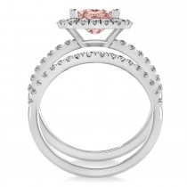 Morganite & Diamonds Cushion-Cut Halo Bridal Set 14K White Gold (3.38ct)