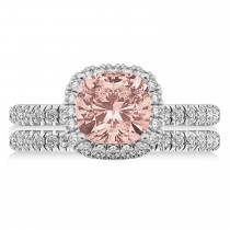 Morganite & Diamonds Cushion-Cut Halo Bridal Set 14K White Gold (3.38ct)