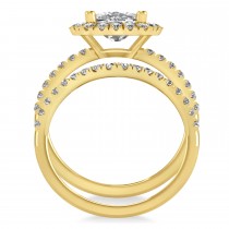 Moissanite & Diamonds Cushion-Cut Halo Bridal Set 14K Yellow Gold (2.93ct)