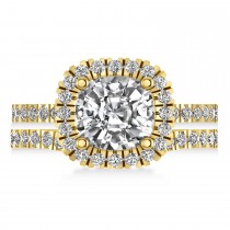 Moissanite & Diamonds Cushion-Cut Halo Bridal Set 14K Yellow Gold (2.93ct)