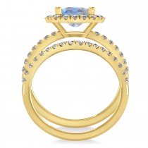 Moonstone & Diamonds Cushion-Cut Halo Bridal Set 14K Yellow Gold (3.38ct)