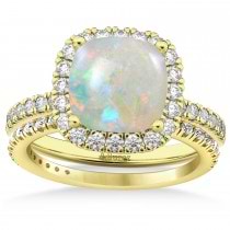 Opal & Diamonds Cushion-Cut Halo Bridal Set 14K Yellow Gold (3.38ct)