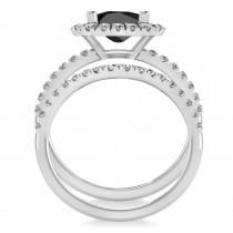 Onyx & Diamonds Cushion-Cut Halo Bridal Set 14K White Gold (3.38ct)