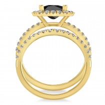 Onyx & Diamonds Cushion-Cut Halo Bridal Set 14K Yellow Gold (3.38ct)