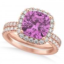 Lab Pink Sapphire & Lab Grown Diamonds Cushion-Cut Halo Bridal Set 14K Rose Gold (3.38ct)