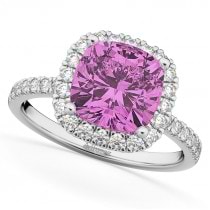 Pink Sapphire & Diamonds Cushion-Cut Halo Bridal Set 14K White Gold (3.38ct)
