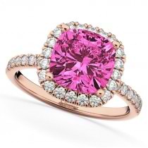 Pink Tourmaline & Diamonds Cushion-Cut Halo Bridal Set 14K Rose Gold (3.38ct)