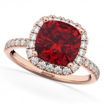Ruby & Diamonds Cushion-Cut Halo Bridal Set 14K Rose Gold (3.38ct)