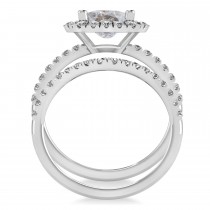 Salt & Pepper & White Diamonds Cushion-Cut Halo Bridal Set 14K White Gold (2.82ct)