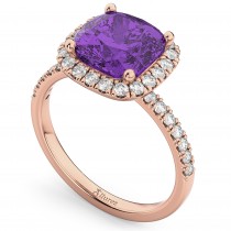 Cushion Cut Halo Amethyst & Diamond Engagement Ring 14k Rose Gold (3.11ct)