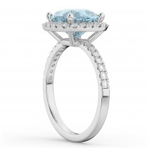 Cushion Cut Halo Aquamarine & Diamond Engagement Ring 14k White Gold (3.11ct)