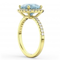 Cushion Cut Halo Aquamarine & Diamond Engagement Ring 14k Yellow Gold (3.11ct)