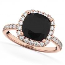 Cushion Cut Black Diamond Engagement Ring 14k Rose Gold (2.55ct)