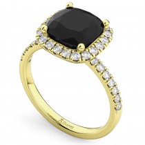 Cushion Cut Black Diamond Engagement Ring 14k Yellow Gold (2.55ct)