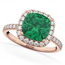 Cushion Cut Halo Emerald & Diamond Engagement Ring 14k Rose Gold (3.11ct)