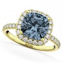 Cushion Cut Halo Gray Spinel & Diamond Engagement Ring 14k Yellow Gold (3.11ct)