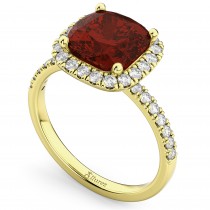 Cushion Cut Halo Garnet & Diamond Engagement Ring 14k Yellow Gold (3.11ct)
