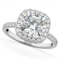 Cushion Cut Halo Lab Grown Diamond Engagement Ring 14k White Gold (2.55ct)