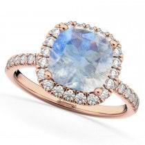 Cushion Cut Halo Moonstone & Diamond Engagement Ring 14k Rose Gold (3.11ct)
