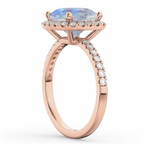 Cushion Cut Halo Moonstone & Diamond Engagement Ring 14k Rose Gold (3.11ct)